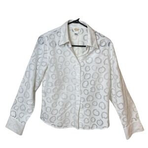 Talbots Petites Women's White Circle Mesh Pattern Shirt Size 8, Boho, Unique